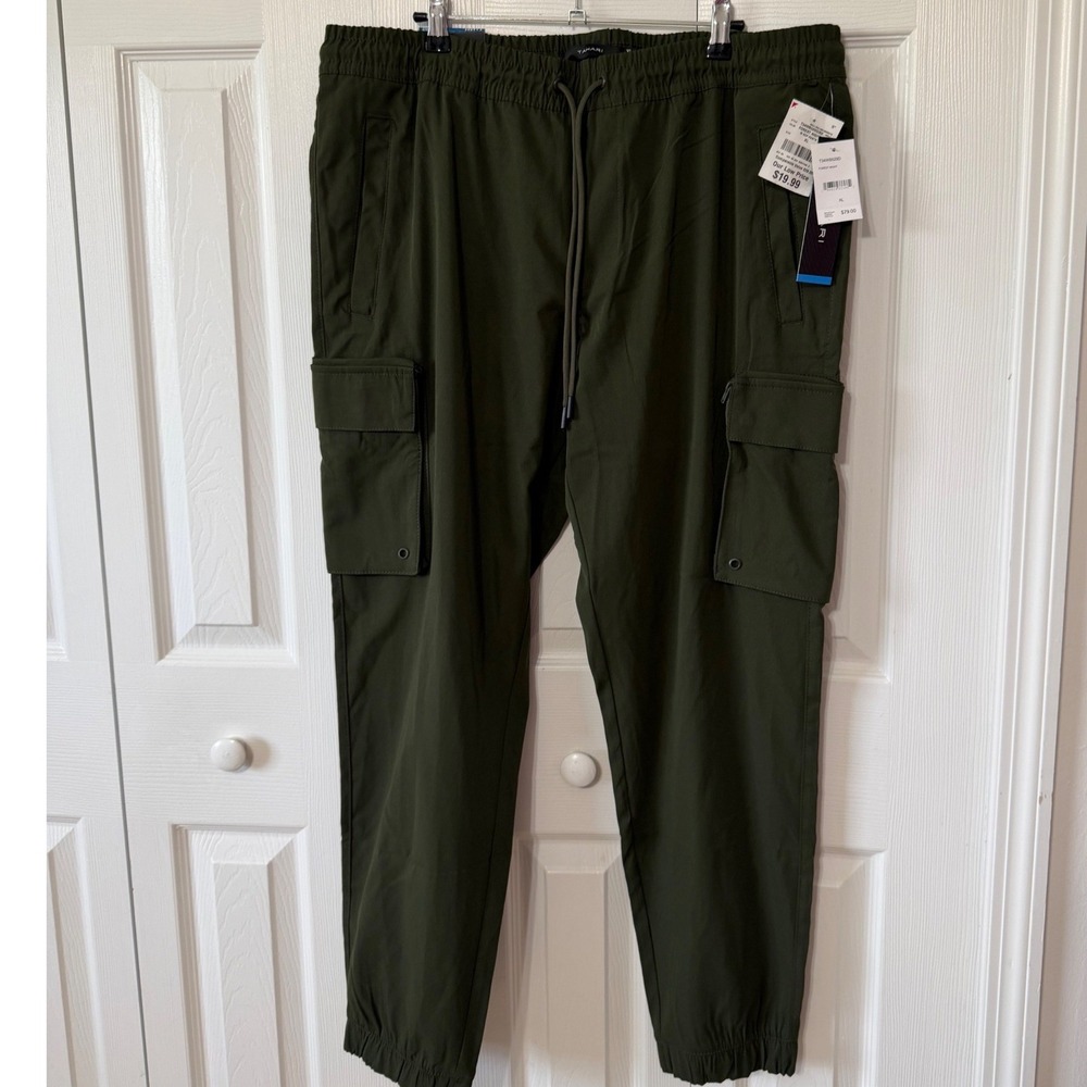 Tahari Mens Noho Zip Cargo Jogger Slim Fit Forest Green XL New TAH9029D